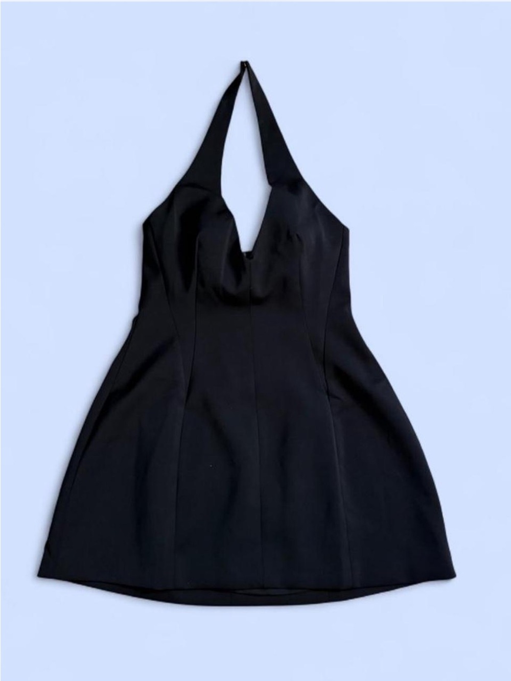 One-Shoulder Black Halter Mini Dress